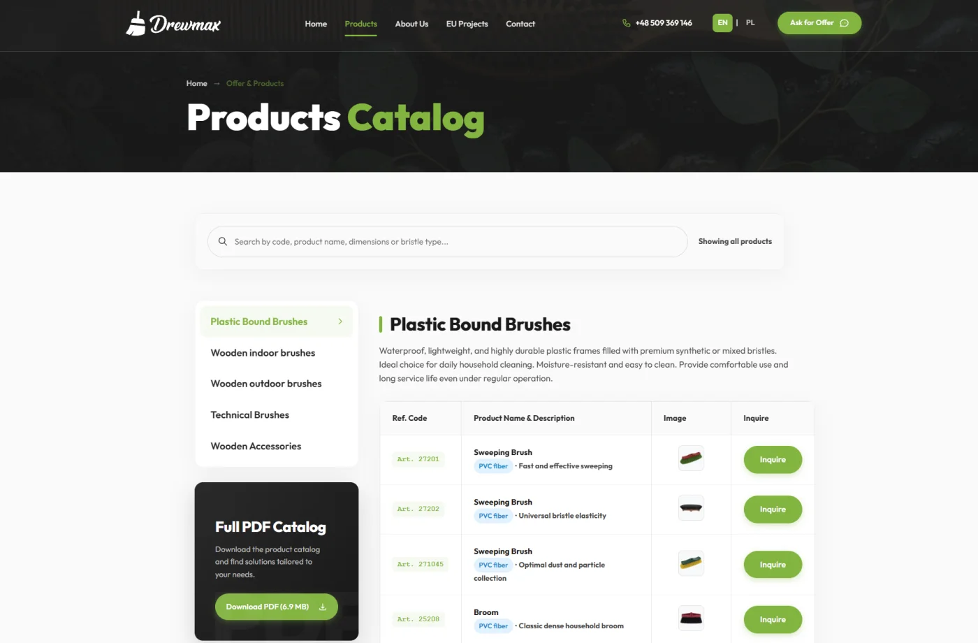 Katalog produktów Drewmax.pro z wyszukiwarką i listą